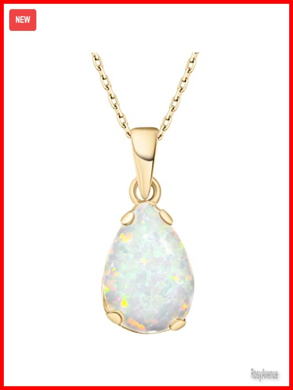 14K Gold Plated Silver White Opal Pendant Necklace for Women